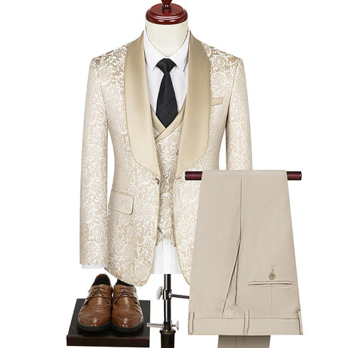 Elegant Plus-Size Men's Jacquard 3-Piece Suit for Weddings and Formal Events